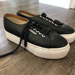 Black wedged superga sneakers